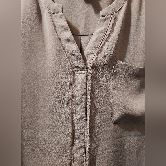 Tan Short Sleeve V Neck Blouse - Picture 2 of 4